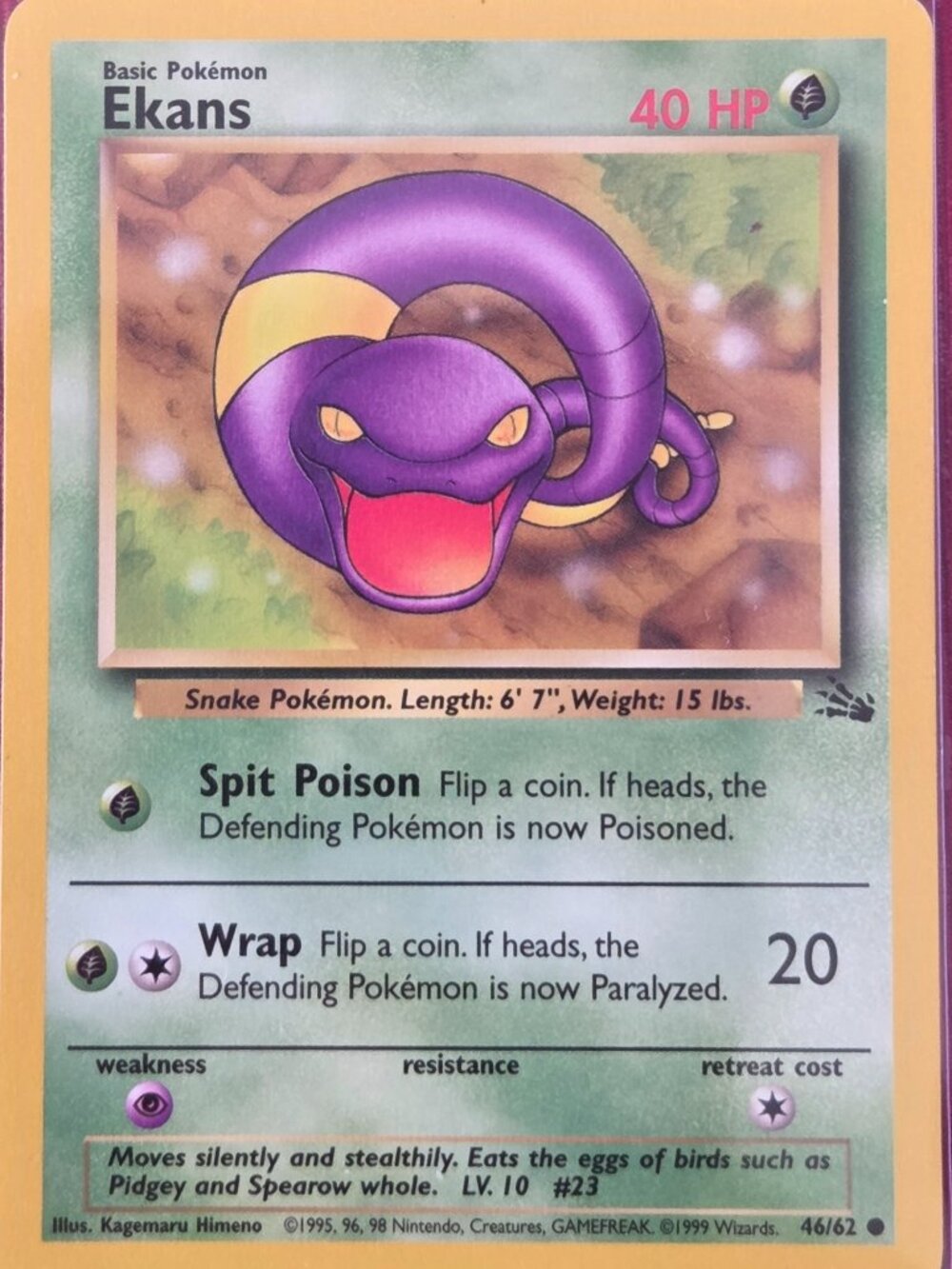 1999 POKEMON, EKANS FOSSIL CARD!!!